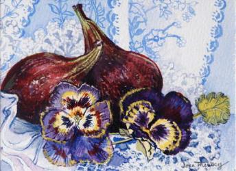 Two Figs with Pansies, 2002,(w/c on handmade paper) | Obraz na stenu