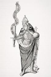 The Emperor Charlemagne (747-814) holding the Globe and Sword, after a miniature in the Registers of the University of Paris, from 'Le Moyen Age et la Renaissance' by Paul Lacroix (1806-84) published 1847 (litho) | Obraz na stenu