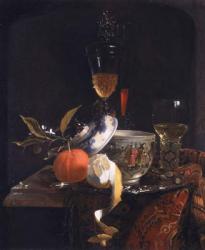 Still Life with Chinese Sugar Jar, Glass Goblet and Fruit (oil on canvas) | Obraz na stenu