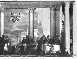 The Meal at the House of Simon the Pharisee, detail of the right hand side, 1570 (oil on canvas) (b/w photo) | Obraz na stenu