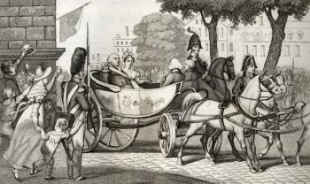 Louis XVIII (1755-1824) enters Paris at the Restoration of 1814, from 'Histoire de France' by Colart, published c.1840 (engraving) | Obraz na stenu