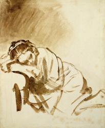 A Young Woman Sleeping (Hendrijke Stoffels) c.1654 (brush & brown wash on paper) | Obraz na stenu