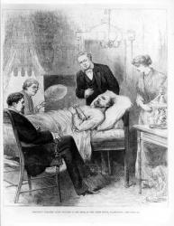 President Garfield Lying Wounded in his Room at the White House, Washington (engraving) (b&w photo) | Obraz na stenu