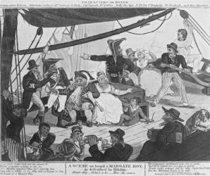 A Scene on board a Margate Hoy, as described by Dibdin, 1804 (hand-coloured etching) | Obraz na stenu