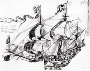 Jacques Cartier's ship, from 'Rarete des Indes sauvages', Codex canadiensis (pen and ink on paper) (b/w photo) | Obraz na stenu