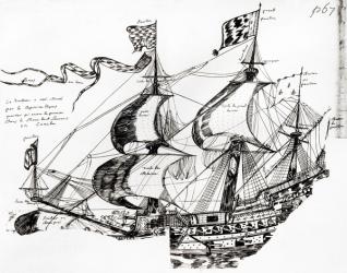 Jacques Cartier's ship, from 'Rarete des Indes sauvages', Codex canadiensis (pen and ink on paper) (b/w photo) | Obraz na stenu