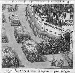 Assault of Two Armies, illustration from 'L'Art de l'Artillerie' by Wolff de Senftenberg, late 16th century (pencil & w/c on paper) (b/w photo) | Obraz na stenu