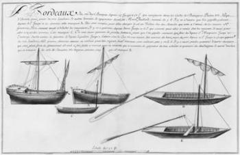 Small boats, Bordeaux, illustration from 'Desseins des differentes manieres de Vaisseaux...depuis Nantes jusqu'a Bayonne', 1679 (pencil & w/c on paper) (b/w photo) | Obraz na stenu
