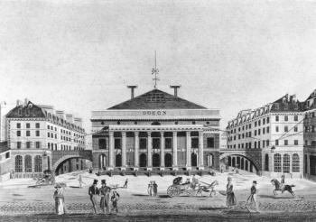 The Theatre de l'Odeon, 1830 (engraving) (b/w photo) | Obraz na stenu