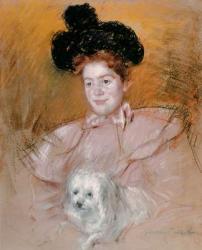 Woman holding a dog (pastel on paper) | Obraz na stenu