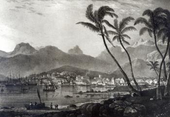 Port Louis from 'Views in the Mauritius' by T.Bradshaw, engraved by William Rider, 1831 (engraving) (b/w photo) | Obraz na stenu