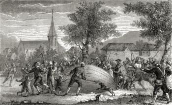 The Destruction of Charles's balloon, Paris, August 27th 1783, from 'Wonderful Balloon Ascents or the Conquest of the Skies', by Fulgence Marion, published in c.1870 (litho) | Obraz na stenu