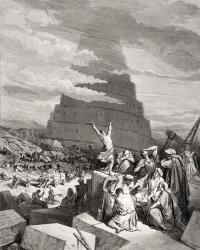 The Confusion of Tongues, Genesis 11:7-9, illustration from Dore's 'The Holy Bible', engraved by Maurand, 1866 (engraving) | Obraz na stenu