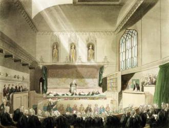 Court of King's Bench, Westminster Hall, from 'The Microcosm of London', engraved by J. Black (fl.1791-1831), pub. by R. Ackermann (1764-1834) 1808 (coloured aquatint) | Obraz na stenu