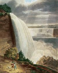 Niagara Falls, part of the American Fall from the Foot of the Stair Case, engraved by J. Hill, pub. by H.L.Megarcy (colour engraving) | Obraz na stenu