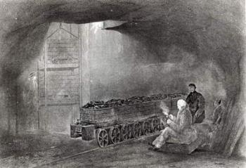 In the Coal Mine, Illustration from 'A History of Coal, Coke, Coalfields and Iron Manufacture in Northern England' by W.Fordyce, published in 1860 (engraving) (b/w photo) | Obraz na stenu