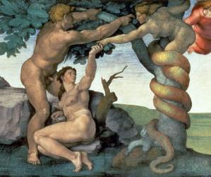 Sistine Chapel Ceiling (1508-12): The Fall of Man, 1510 (fresco) (post restoration) (detail of 167699) | Obraz na stenu