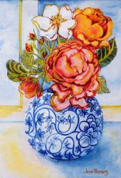 Cottage Roses, Round Blue and White Vase 2004 (w/c on paper) | Obraz na stenu