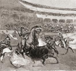 A bullfight in Seville, Spain, from 'The Century Illustrated Monthly Magazine', published 1884 (wood engraving) | Obraz na stenu