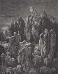 Jacob Goeth Into Egypt, Genesis 46:5-7, illustration from Dore's 'The Holy Bible', engraved by Hotelin, 1866 (engraving) | Obraz na stenu