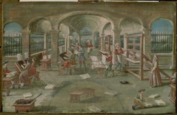 Interior of a Printing Works in the 16th Century (gouache on paper) | Obraz na stenu