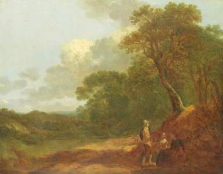 Wooded Landscape with a Man Talking to Two Seated Women (oil on panel) | Obraz na stenu