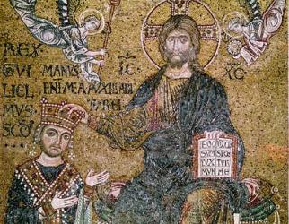 William II (1154-89) King of Sicily receiving a crown from Christ (mosaic) | Obraz na stenu