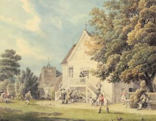 A Game of Bowls on the Bowling Green outside the Bunch of Grapes Inn, Hurst, Berkshire (w/c on paper) | Obraz na stenu