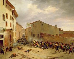 The Battle of 31st March 1849 in the Via delle Consolazioni in Brescia (oil on canvas) | Obraz na stenu