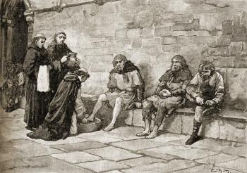 Thomas Becket (c.1118-70) washing the feet of beggars (engraving) | Obraz na stenu