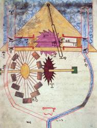 Water Pump, from 'Book of Knowledge of Ingenious Mechanical Devices' by Al-Djazari, 1206 (vellum) | Obraz na stenu