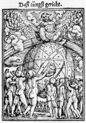 The Last Judgement, from 'The Dance of Death', engraved by Hans Lutzelburger, c.1538 (woodcut) (b/w photo) | Obraz na stenu