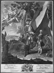 Frederick II (1712-86) and His Nephew Frederick William II (1744-97), engraved by Johann Probst (1673-1750) (engraving) (b/w photo) | Obraz na stenu