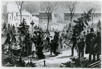 Christmas tree market in the Augustusplatz, Leipzig (litho) | Obraz na stenu