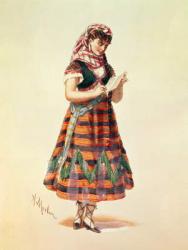 Hortense Schneider in her role in Offenbach's operetta 'La Perichole', illustration from 'Costumes de Theatres de Paris (litho) | Obraz na stenu