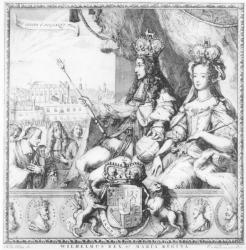 William III (1650-1702) and Mary II (1662-94) engraved by the artist, c.1690 (engraving) (b/w photo) | Obraz na stenu