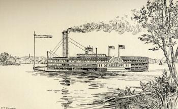 A Mississippi Steamer off St. Louis, from 'American Notes' by Charles Dickens (engraving) | Obraz na stenu