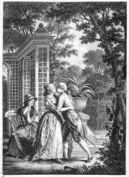 The First Kiss of Love, illustration from 'La Nouvelle Heloise' by Jean-Jacques Rousseau (1712-78) (engraving) (b/w photo) | Obraz na stenu