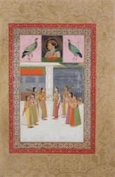 Ms E-14 Portrait of Djahangir (1569-1627) two birds and noble women in conversation (gouache on paper) | Obraz na stenu