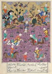 Ms D-184 fol.140a Siavosh Playing Polo with Afrasiab, from 'Firdawsi's Shahnama' (gouache on paper) | Obraz na stenu