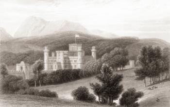 19th century view of Eastnor Castle, near Ledbury, Herefordshire, England. From Churton's Portrait and Lanscape Gallery, published 1836. | Obraz na stenu