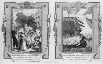 A Bookseller Burnt at Avignon in France for Selling Bibles in the French Tongue with Some of Them Tied round his Neck and Four Score Christian Ministers Burnt together in a Ship by Order of Valens (328-78) Emperor of Rome (engraving) (b/w photo) | Obraz na stenu