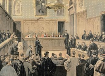 The Panama Trial, from 'Le Petit Journal', engraved by Fortune Louis Meaulle (1844-1901) 2nd January 1898 (colour litho) | Obraz na stenu