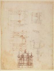 Studies for architectural composition in the form of a triumphal arch, c.1516 (black chalk with pen & brown ink on paper) (recto) (for verso see 191776) | Obraz na stenu