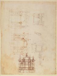 Studies for architectural composition in the form of a triumphal arch, c.1516 (black chalk with pen & brown ink on paper) (recto) (for verso see 191776) | Obraz na stenu