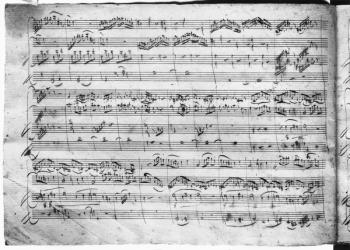 Trio in G major for violin, harpsichord and violoncello (K 496) 1786 (2nd page) (pen & ink on paper) (b/w photo) | Obraz na stenu