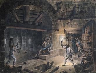 View of a cell in the Bastille at the moment of releasing prisoners on 14th July, 1789 (pen, ink & gouache on paper) | Obraz na stenu