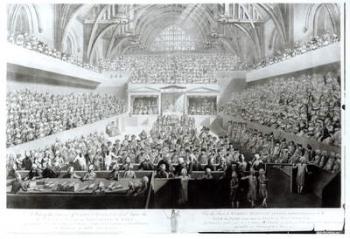 A View of the Trial of Warren Hastings (1732-1818) before the Court of Peers in Westminster Hall. Impeachment delivered at the Bar of the House of Lords, by the Commons of Great Britain, in Parliament assembled, 13th February 1788, engraved by R. Pollard  | Obraz na stenu