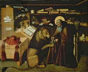 St. Jerome Removing a Thorn from the Lion's Paw, c.1445 (oil on panel) (see 178986 for detail) | Obraz na stenu