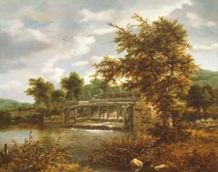 A wooded river landscape with a sluice gate | Obraz na stenu
